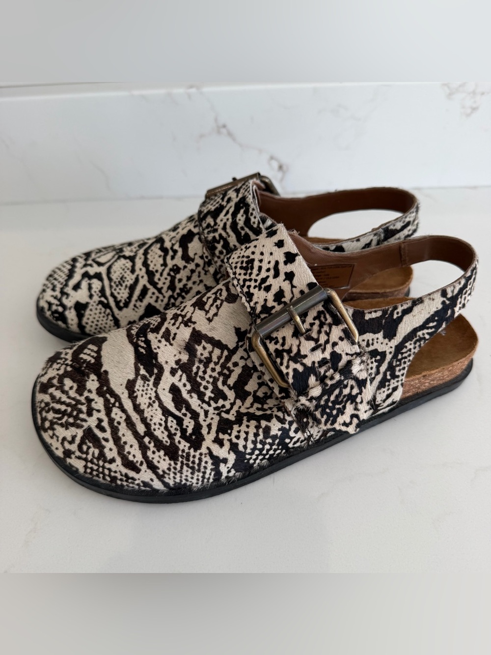 Free People Seattle Wingback Clog Snake Print Real Fur Women’s Size 8